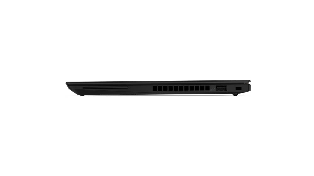 Vista laterale chiusa del ThinkPad T490s, design compatto e leggero. Perfetto per trasportabilità e lavoro quotidiano. Vista laterale chiusa del ThinkPad T490s, design compatto e leggero. Perfetto per trasportabilità e lavoro quotidiano.